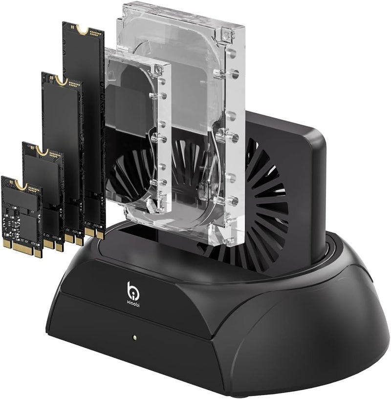 xiaobi Hard Drive Docking Station, Pcie NVMe Adapter with Cooling Fan Superior Cooling Efficiency, External Hard Drive Reader Compatible with M.2 NVMe/SATA SSD & 2.5" and 3.5" SATA HDD SSD - Image 1